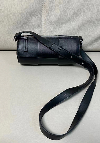 Mia Woven Leather Cylinder Shoulder Bag Black