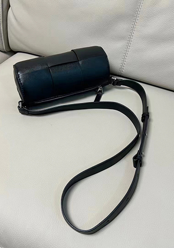 Mia Woven Leather Cylinder Shoulder Bag Black