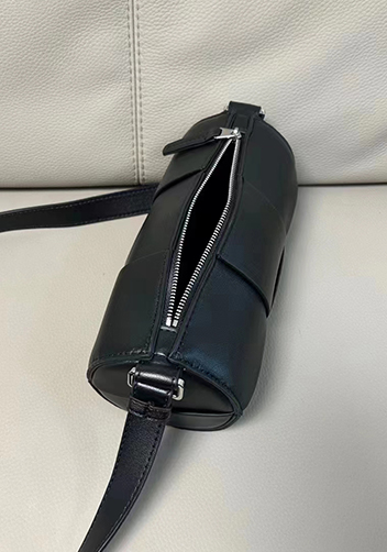Mia Woven Leather Cylinder Shoulder Bag Black