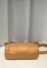 Mia Woven Leather Cylinder Shoulder Bag Camel