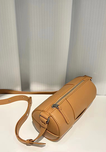 Mia Woven Leather Cylinder Shoulder Bag Camel