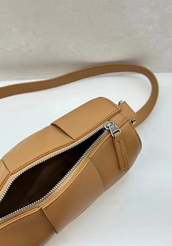 Mia Woven Leather Cylinder Shoulder Bag Camel