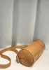 Mia Woven Leather Cylinder Shoulder Bag Camel