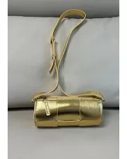 Mia Woven Leather Cylinder Shoulder Bag Gold