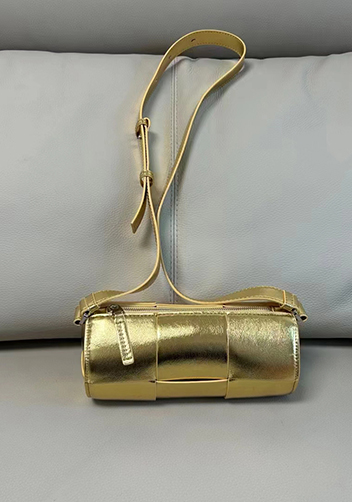 Mia Woven Leather Cylinder Shoulder Bag Gold