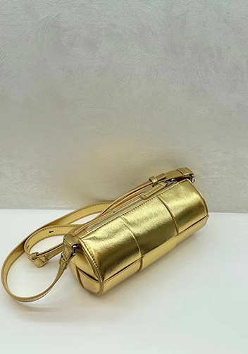 Mia Woven Leather Cylinder Shoulder Bag Gold