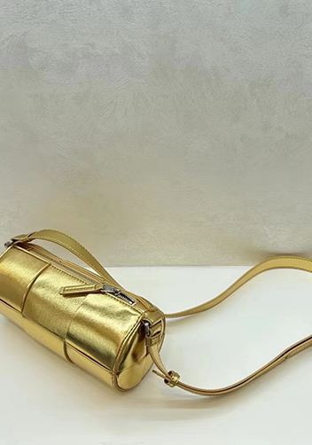 Mia Woven Leather Cylinder Shoulder Bag Gold