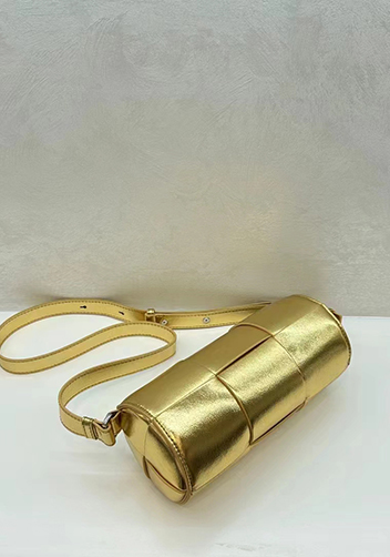 Mia Woven Leather Cylinder Shoulder Bag Gold
