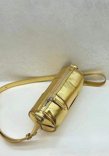 Mia Woven Leather Cylinder Shoulder Bag Gold