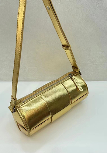 Mia Woven Leather Cylinder Shoulder Bag Gold