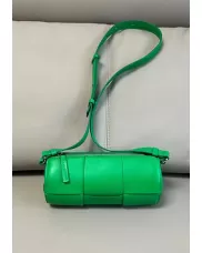 Mia Woven Leather Cylinder Shoulder Bag Green
