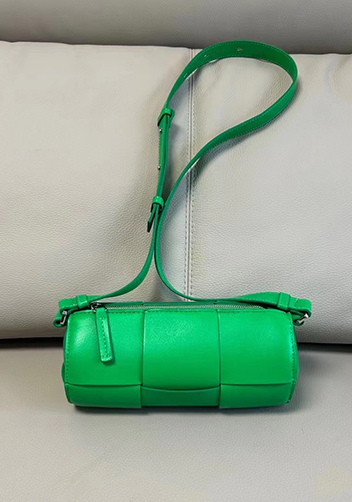 Mia Woven Leather Cylinder Shoulder Bag Green