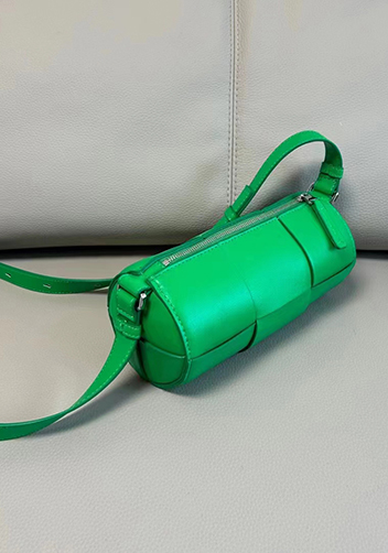 Mia Woven Leather Cylinder Shoulder Bag Green