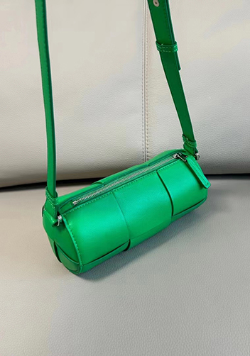 Mia Woven Leather Cylinder Shoulder Bag Green
