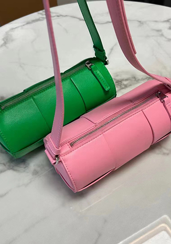 Mia Woven Leather Cylinder Shoulder Bag Green