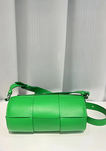 Mia Woven Leather Cylinder Shoulder Bag Green
