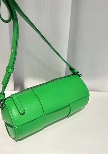 Mia Woven Leather Cylinder Shoulder Bag Green