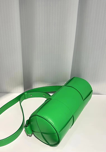 Mia Woven Leather Cylinder Shoulder Bag Green