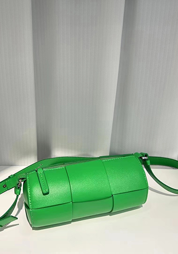 Mia Woven Leather Cylinder Shoulder Bag Green