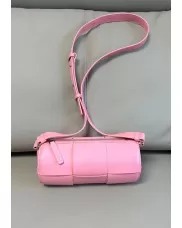Mia Woven Leather Cylinder Shoulder Bag Pink