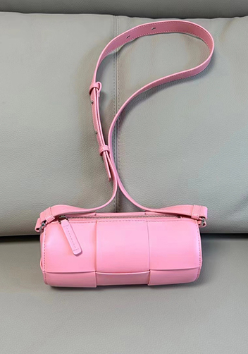 Mia Woven Leather Cylinder Shoulder Bag Pink