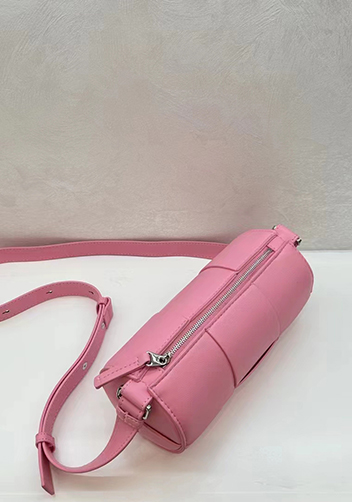 Mia Woven Leather Cylinder Shoulder Bag Pink