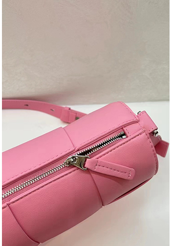 Mia Woven Leather Cylinder Shoulder Bag Pink