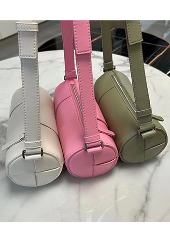 Mia Woven Leather Cylinder Shoulder Bag Pink