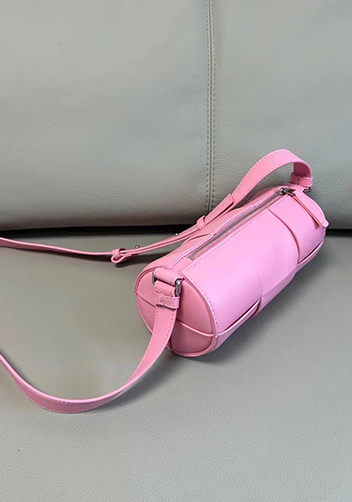 Mia Woven Leather Cylinder Shoulder Bag Pink