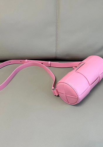 Mia Woven Leather Cylinder Shoulder Bag Pink