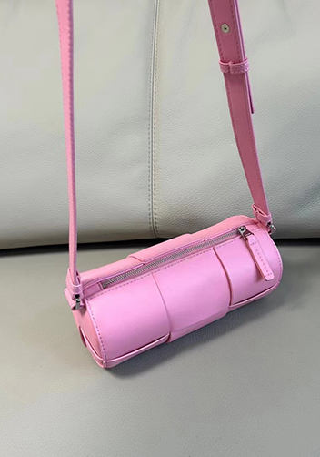 Mia Woven Leather Cylinder Shoulder Bag Pink