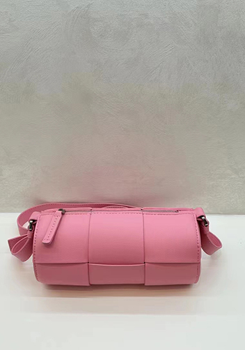 Mia Woven Leather Cylinder Shoulder Bag Pink