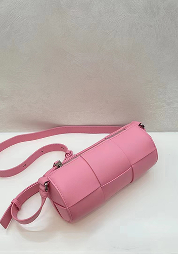Mia Woven Leather Cylinder Shoulder Bag Pink