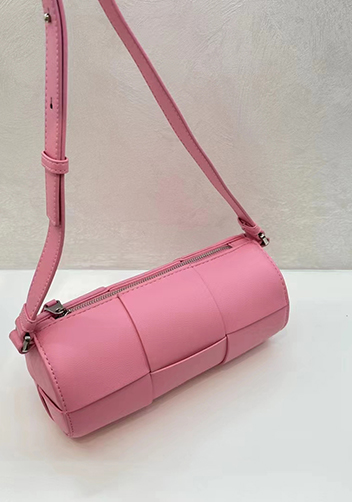 Mia Woven Leather Cylinder Shoulder Bag Pink