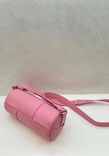 Mia Woven Leather Cylinder Shoulder Bag Pink