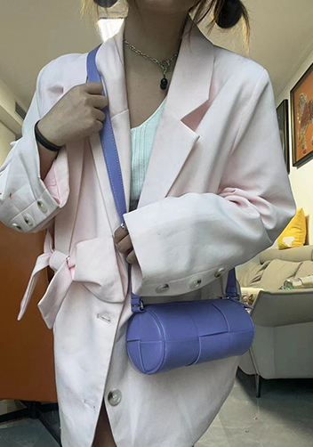 Mia Woven Leather Cylinder Shoulder Bag Purple