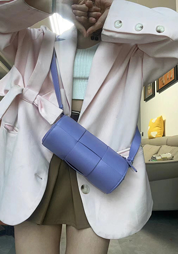 Mia Woven Leather Cylinder Shoulder Bag Purple