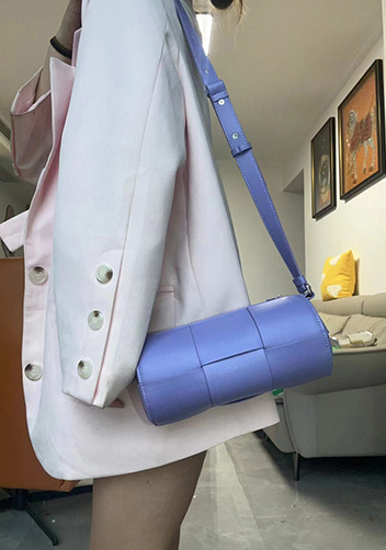 Mia Woven Leather Cylinder Shoulder Bag Purple