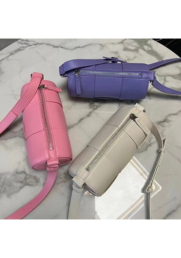 Mia Woven Leather Cylinder Shoulder Bag Purple
