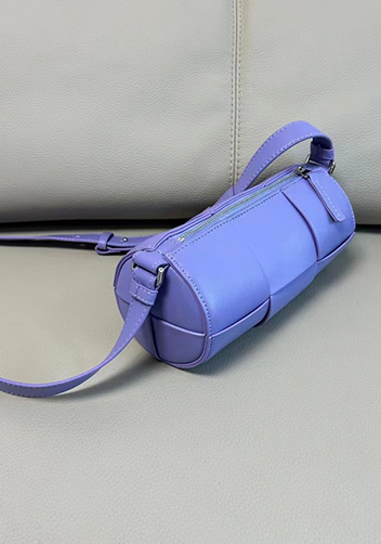Mia Woven Leather Cylinder Shoulder Bag Purple