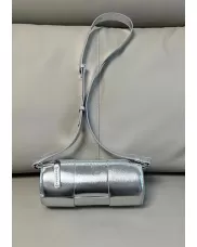 Mia Woven Leather Cylinder Shoulder Bag Silver