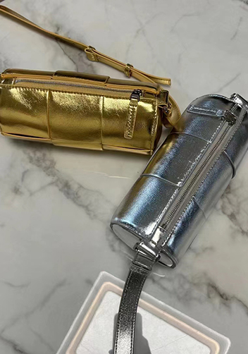 Mia Woven Leather Cylinder Shoulder Bag Silver