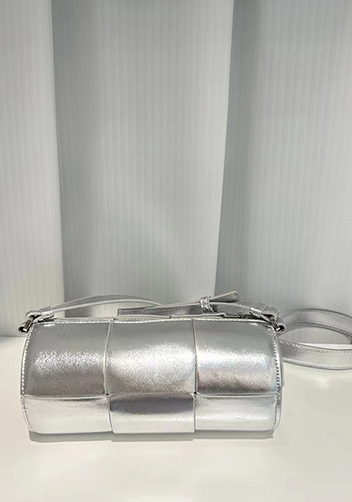 Mia Woven Leather Cylinder Shoulder Bag Silver