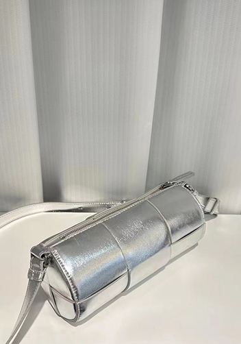 Mia Woven Leather Cylinder Shoulder Bag Silver
