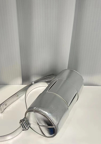 Mia Woven Leather Cylinder Shoulder Bag Silver