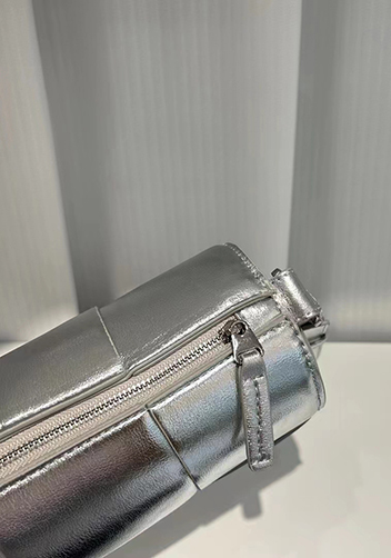 Mia Woven Leather Cylinder Shoulder Bag Silver