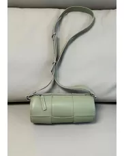 Mia Woven Leather Cylinder Shoulder Bag Stone Green