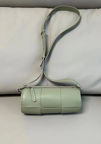 Mia Woven Leather Cylinder Shoulder Bag Stone Green