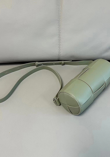 Mia Woven Leather Cylinder Shoulder Bag Stone Green