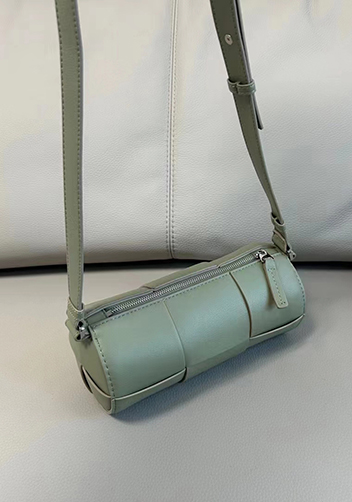 Mia Woven Leather Cylinder Shoulder Bag Stone Green